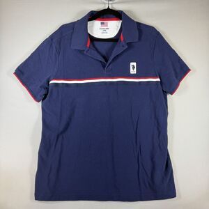 US Polo Assn Polo Shirt Mens LG Navy Blue Chest Stripe Short Sleeve Cotton Logo